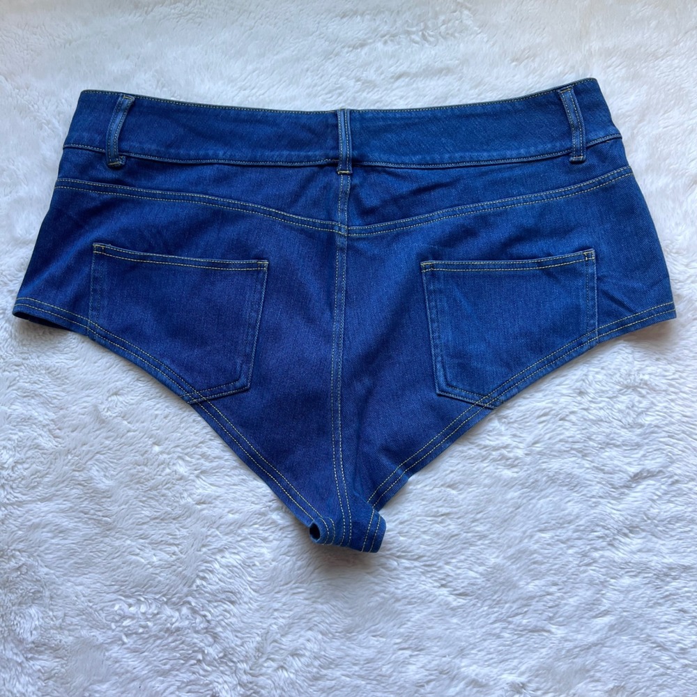 Halara Blue High Waisted Cheeky Denim Shorts XL Stretch Hot Pants High Cut Leg - Picture 5 of 14